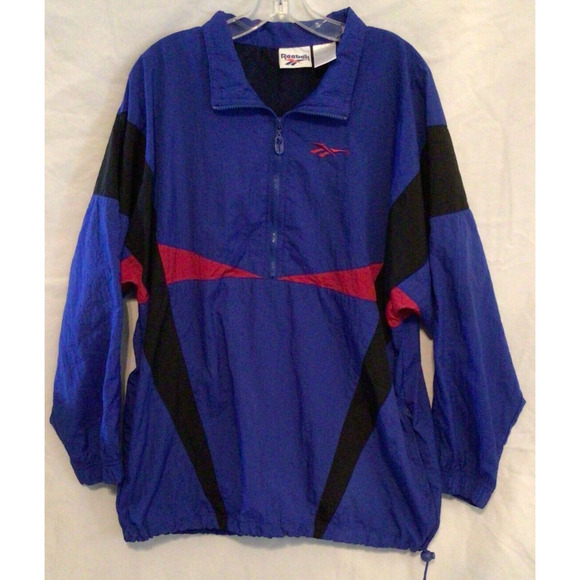 Vtg Reebok Windbreaker Pullover 90's 80's Size Large Blue Red Black EUC 894A - Picture 1 of 5